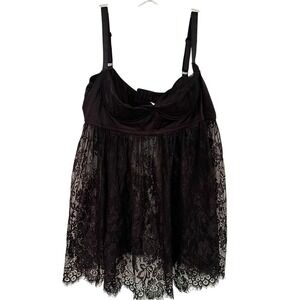 Coquette Diva Lace Bottom Chemise Lingerie Women's 3X Black Underwire Bra Sexy‎